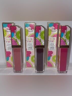 Lot of 3 too faced Tutti Frutti lip glaze, new in box